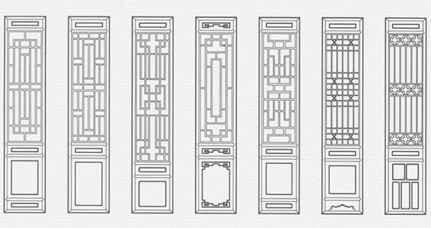 东城街道常用中式仿古花窗图案隔断设计图